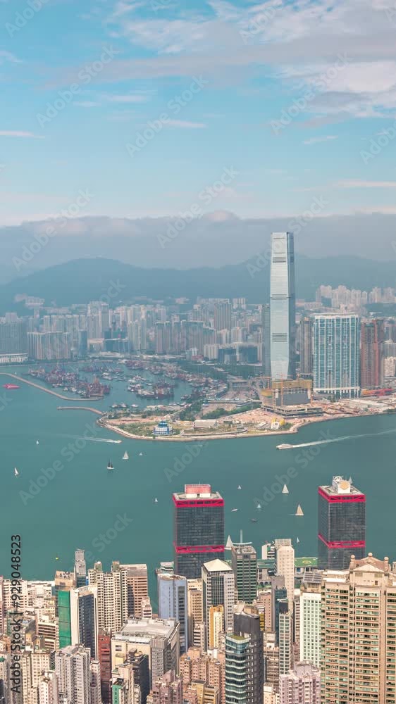 Hong Kong time lapse city skyline view from Victoria Peak Hongkong (Vertical)