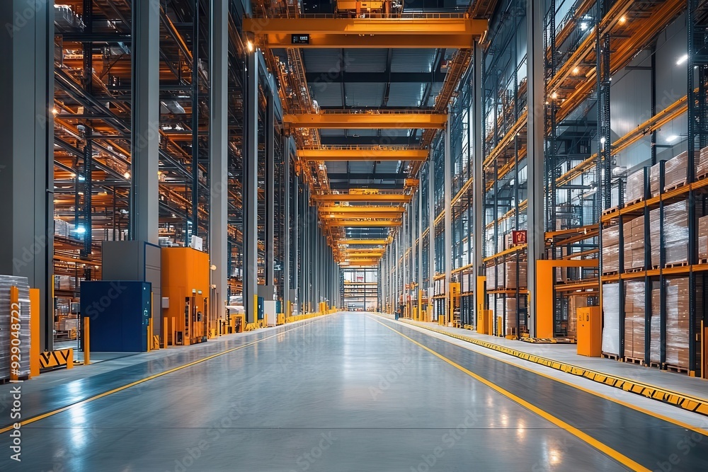 Fototapeta premium A logistics hub with automated systems coordinating the movement of goods, showcasing worldwide logistics efficiency