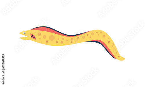 Vector illustration of eel fish in flat style on isolated background.