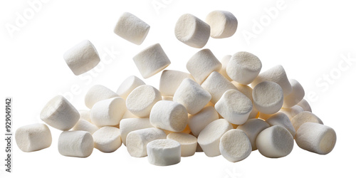 Falling marshmallow isolated on white background, clipping path, full depth of field