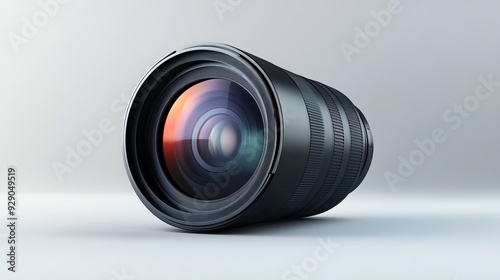 A camera lens set against a white background, representing photographer's equipment. 