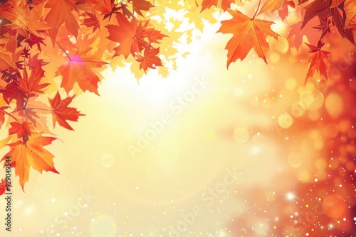 Autumn background with a gradient of orange and yellow colors, white space in the center of the frame for text or product display, beautiful autumn leaves and stars in the background Generative AI