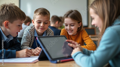 Young Students learning with Tablet in Classroom
