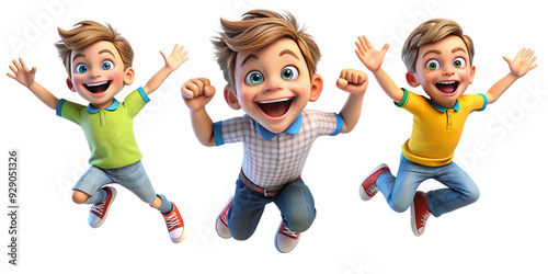 Happy smile laughing jumping playing running cartoon character girl kid child teen person in 3d style design on white background. Human people feelings expression concept