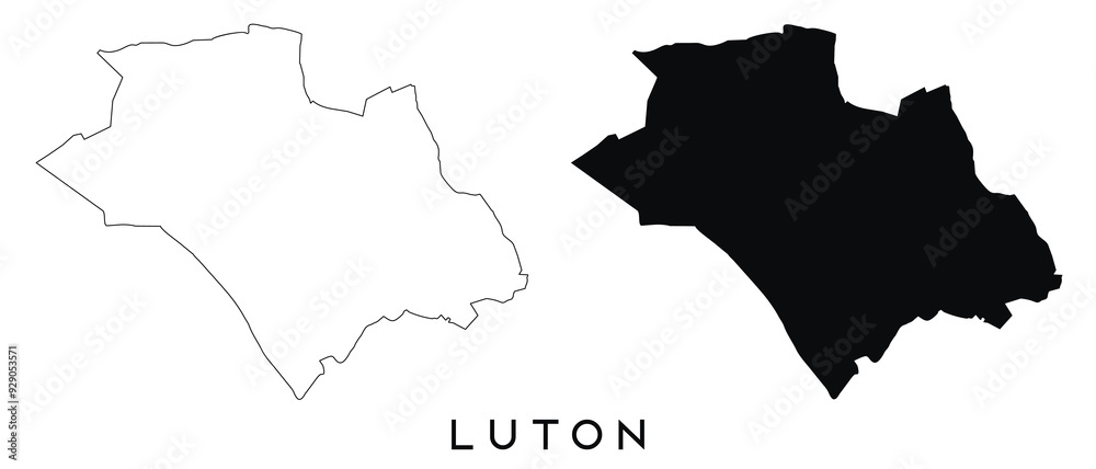Fototapeta premium Luton map outline and black silhouette vector