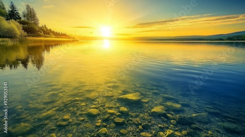 Golden Sunset Over a Tranquil Lake