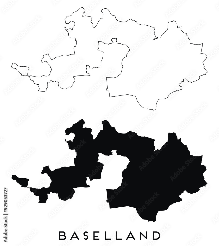 Fototapeta premium Baselland map outline and black silhouette vector