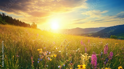 Golden Sunset over a Mountain Meadow
