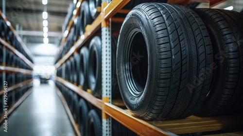 A new tire has been placed on the storage rack in the tire industry, ready for vehicles needing tire replacements.