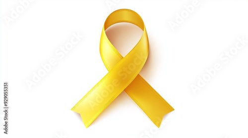 A yellow ribbon representing awareness for adenosarcoma, bladder cancer, bone cancer, endometriosis, sarcoma, spina bifida, and suicide, isolated on a white background photo