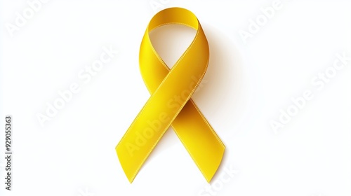 A yellow ribbon representing awareness for adenosarcoma, bladder cancer, bone cancer, endometriosis, sarcoma, spina bifida, and suicide, isolated on a white background