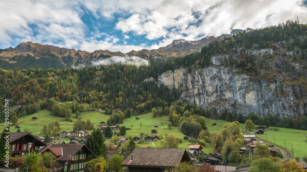 Lauterbrunnen Switzerland time lapse at village valley in autumn season Lauterbrunnen Switzerland time lapse at village valley in autumn season