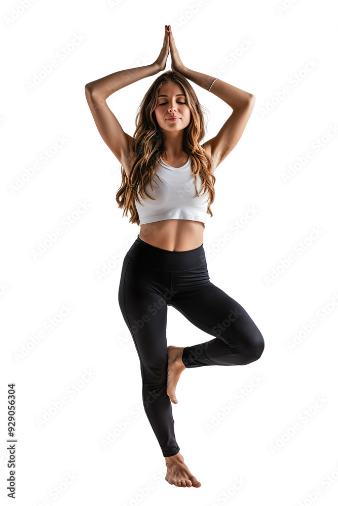 Full length portrait of a woman doing yoga in a tree pose Isolated on transparent background. Full length portrait of a woman doing yoga in a tree pose Isolated on transparent background.