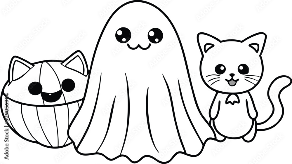 Obraz premium Ghosts with Cat Vector, Cute Halloween Ghosts Vector, Cat Lover Ghost Vector, Halloween Cat Mom Vector, Spooky Season Cats Vector, Cat Person Vector, Spooky Vibe