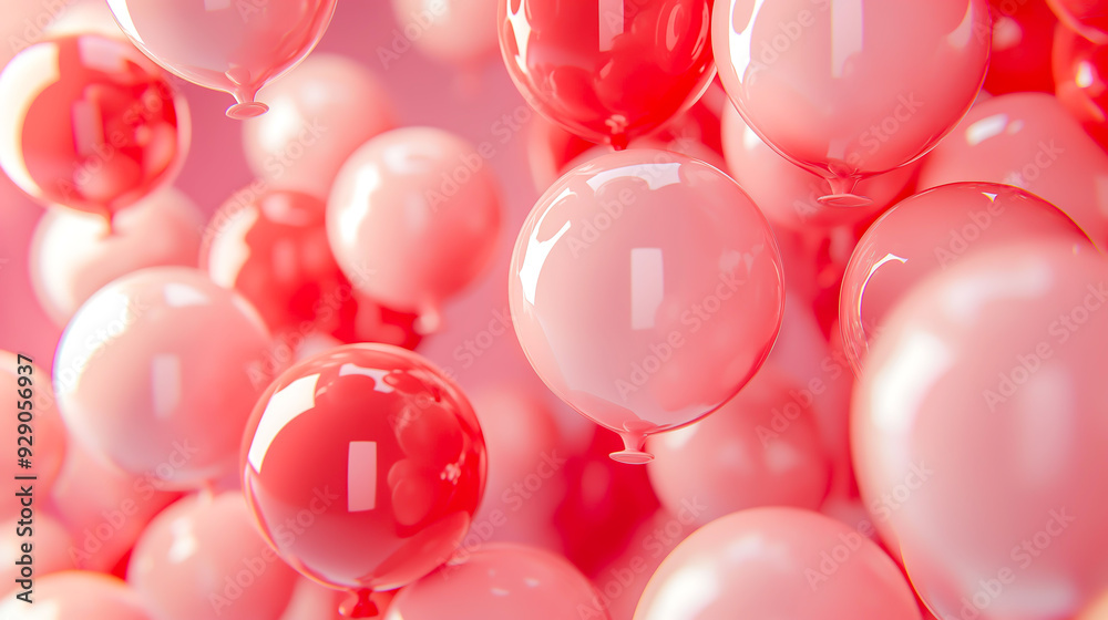 3d rendering of pastel pink, red balloons background 3d rendering of pastel pink, red balloons background