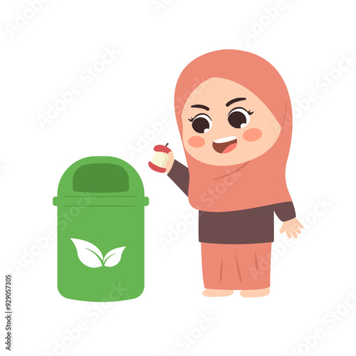 Cartoon illustration of a girl dispose organic waste