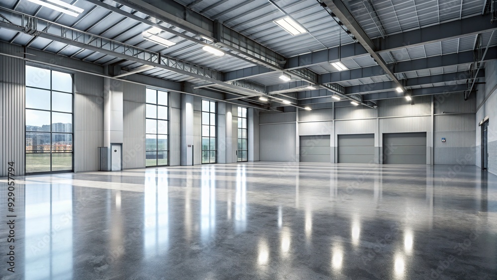 Polished grey concrete floor with subtle texture and soft natural light reflection, creating a modern and sleek atmosphere in an empty industrial space. Polished grey concrete floor with subtle texture and soft natural light reflection, creating a modern and sleek atmosphere in an empty industrial space.
