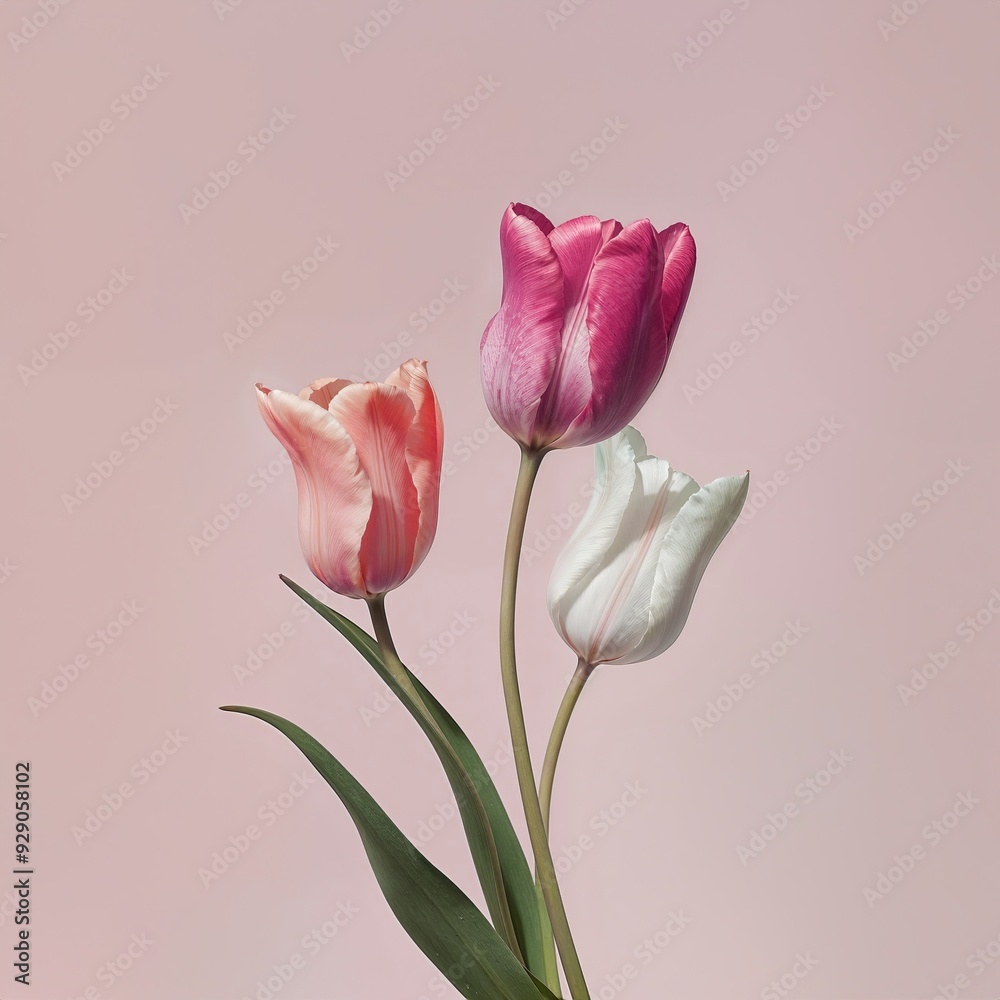 Minimalist floral composition with three pastel tulips, isolated on a light beige background. This artistic arrangement creates a serene atmosphere for various wallpaper or cover photo. Minimalist floral composition with three pastel tulips, isolated on a light beige background. This artistic arrangement creates a serene atmosphere for various wallpaper or cover photo.