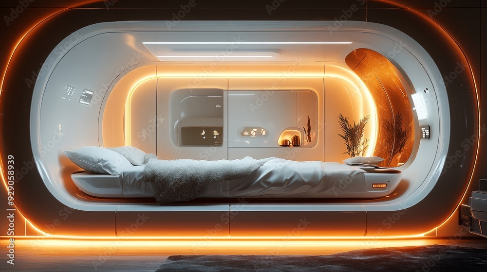 Futuristic Bedroom with Levitating Bed and Smart Ambient Lighting Futuristic Bedroom with Levitating Bed and Smart Ambient Lighting