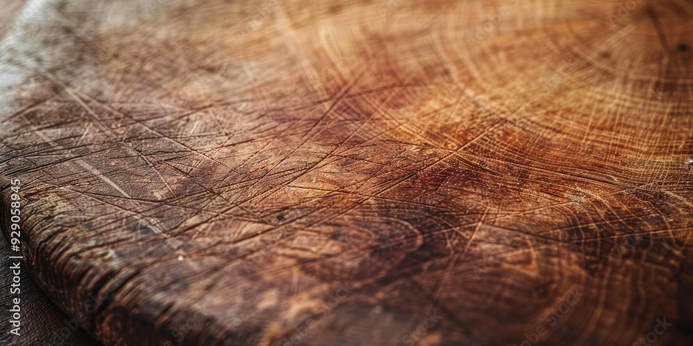 Naklejka premium Scratched brown wooden cutting board