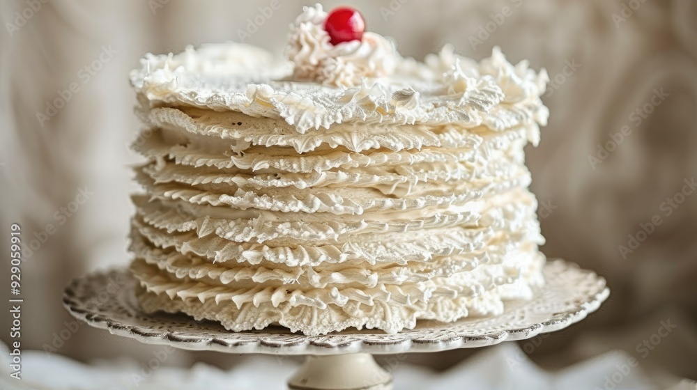Fototapeta premium A close-up of an elegant, creamy meringue cake 