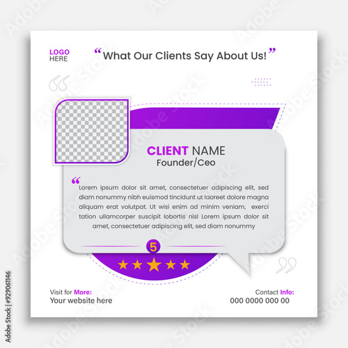 Client testimonial vector design template, client testimonial social media web banner template, customer feedback testimonial vector template, client review template.