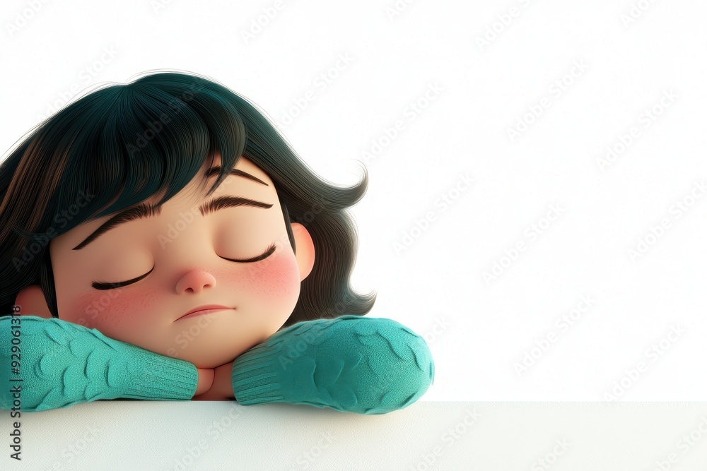 Sleepy Cartoon Character Resting Against Wall - 3D Illustration on White Background Sleepy Cartoon Character Resting Against Wall - 3D Illustration on White Background