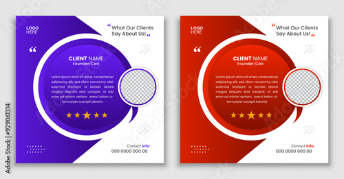 Client testimonial vector design template, client testimonial social media web banner template, customer feedback testimonial vector template, client review template.