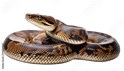 Close-up of isolated venomous python head with intense eyes against transparency background