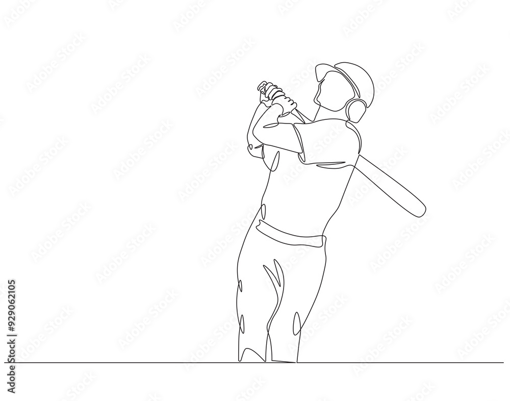 Continuous one line drawing of baseball player. One line drawing illustration of baseball player hitting ball. American sports, Sport training concept line art. Editable outline Continuous one line drawing of baseball player. One line drawing illustration of baseball player hitting ball. American sports, Sport training concept line art. Editable outline