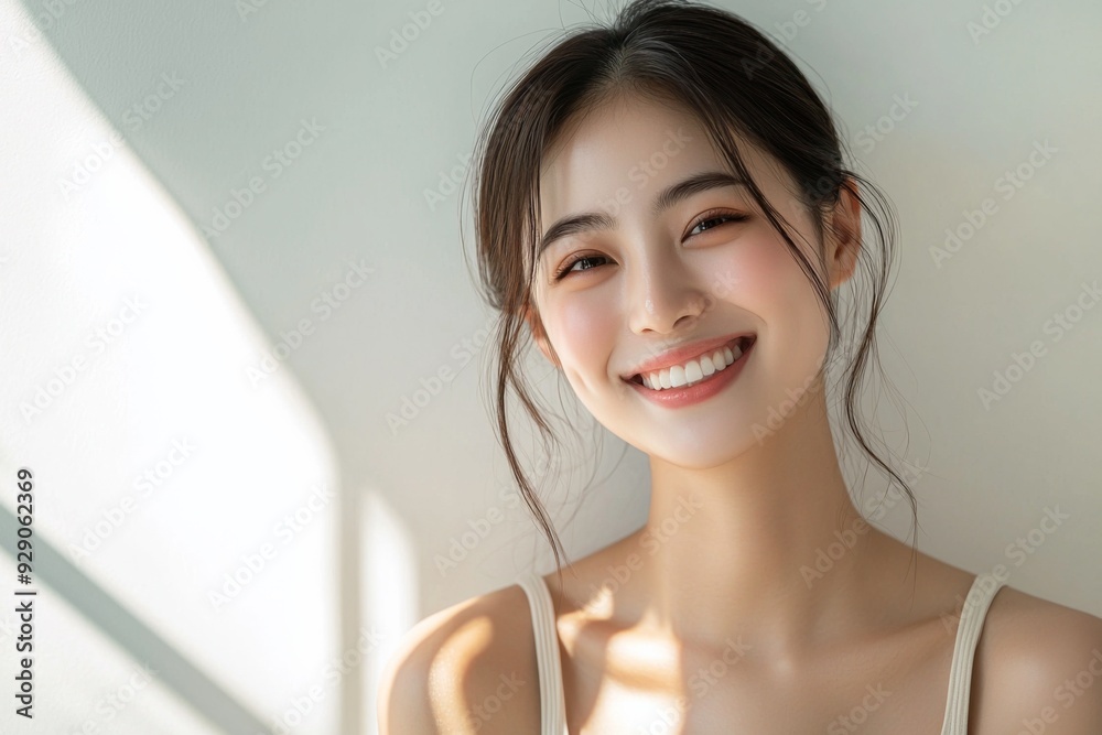 Beautiful young Asian woman smiling and happy created with Generative AI Beautiful young Asian woman smiling and happy created with Generative AI