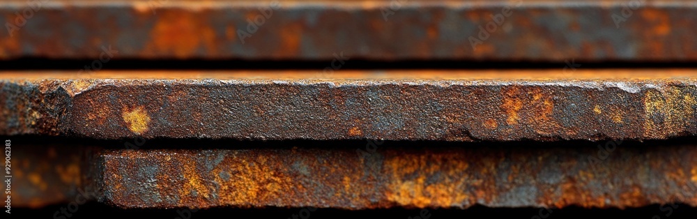 Stacked rusty steel plates ready for use at a bustling construction site Stacked rusty steel plates ready for use at a bustling construction site