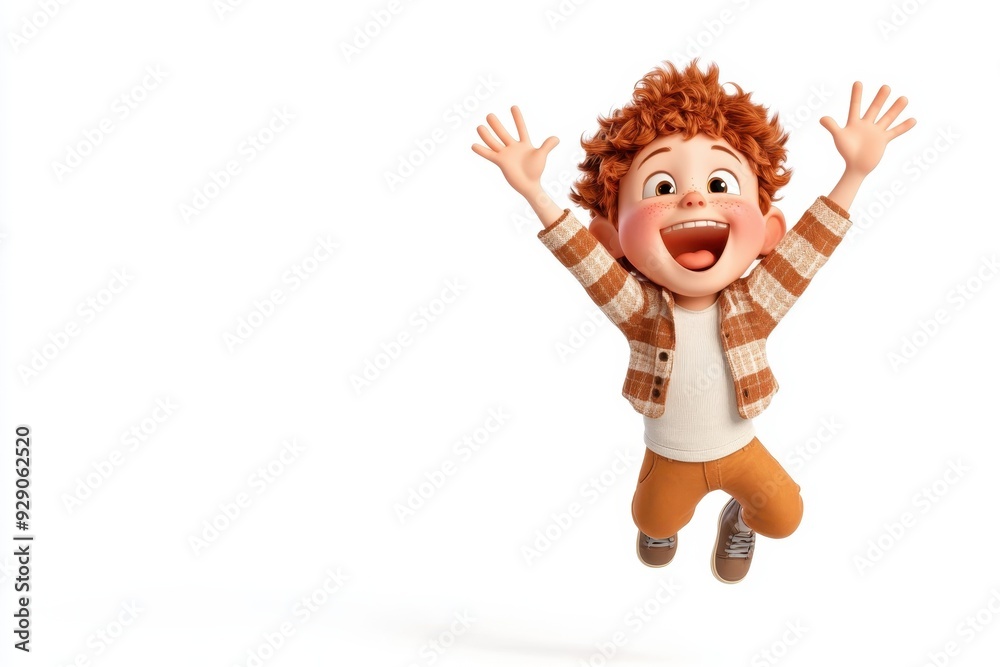 Happy 3D Cartoon Character Jumping with Joy on White Background Happy 3D Cartoon Character Jumping with Joy on White Background