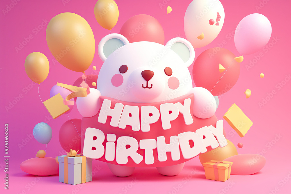 custom made wallpaper toronto digitalA cheerful card with a polar bear, balloons and the inscription Happy Birthday on a bright pink background.