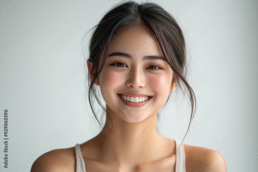 Beautiful young Asian woman smiling and happy created with Generative AI Beautiful young Asian woman smiling and happy created with Generative AI