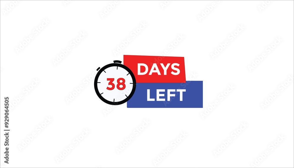 38 days left Countdown number banner templates. time icon. Vector Illustration
38 days left Countdown number banner templates. time icon. Vector Illustration