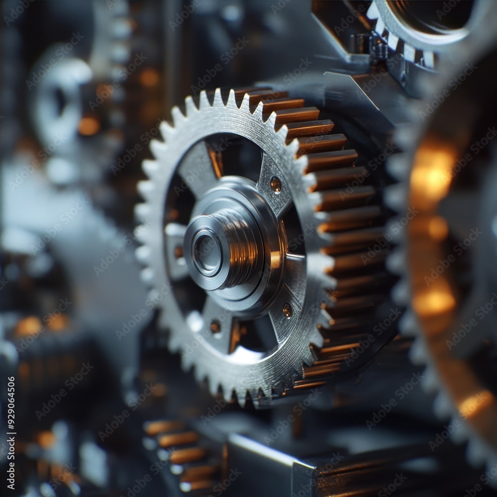 Close up of detailed mechanical gears, rotating in perfect sync, showcasing the intricacy and beauty of engineering and precision technology. Close up of detailed mechanical gears, rotating in perfect sync, showcasing the intricacy and beauty of engineering and precision technology.