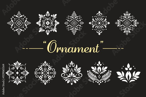 Set of Golden Vintage mandala ornament, Beautiful floral ornament, mandala pattern stencil, classic ornate flower, crown ornament designs. suitable for laser cut or wedding invitation element.
