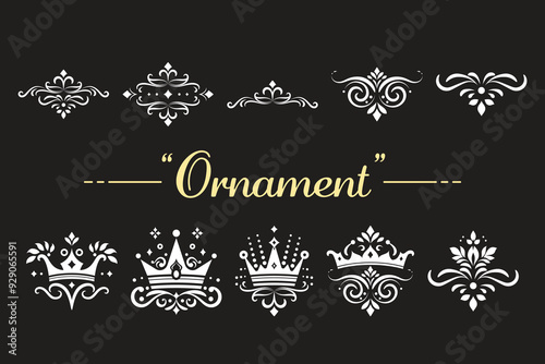 Set of Golden Vintage mandala ornament, Beautiful floral ornament, mandala pattern stencil, classic ornate flower, crown ornament designs. suitable for laser cut or wedding invitation element.