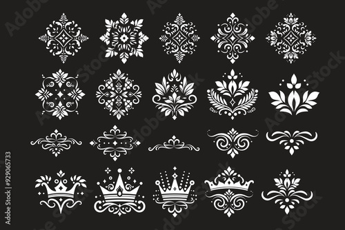 Set of Golden Vintage mandala ornament, Beautiful floral ornament, mandala pattern stencil, classic ornate flower, crown ornament designs. suitable for laser cut or wedding invitation element.