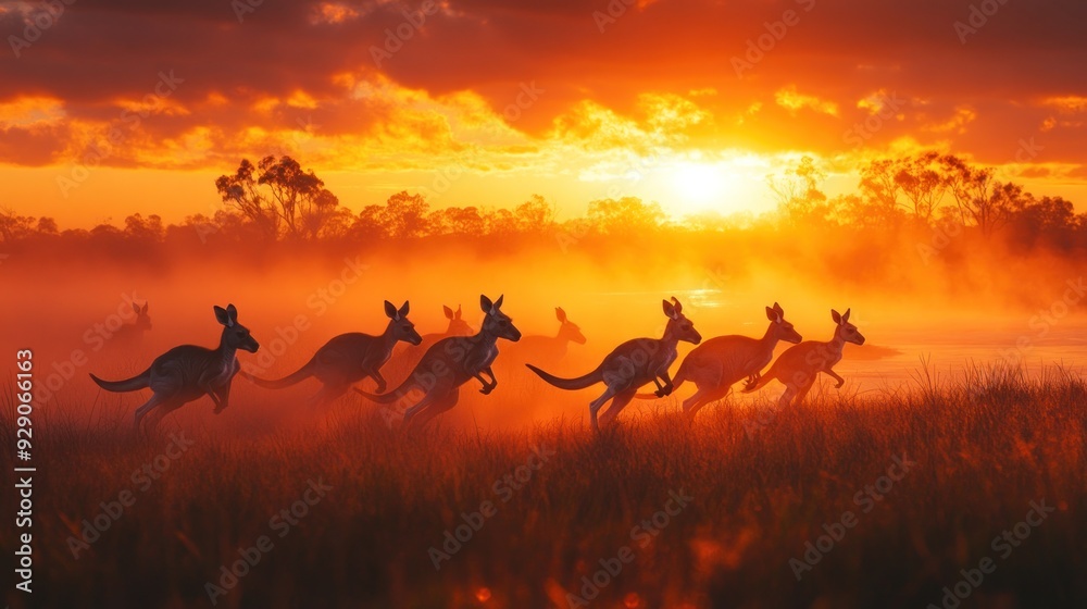 Kangaroos at Sunset in Australia Kangaroos at Sunset in Australia