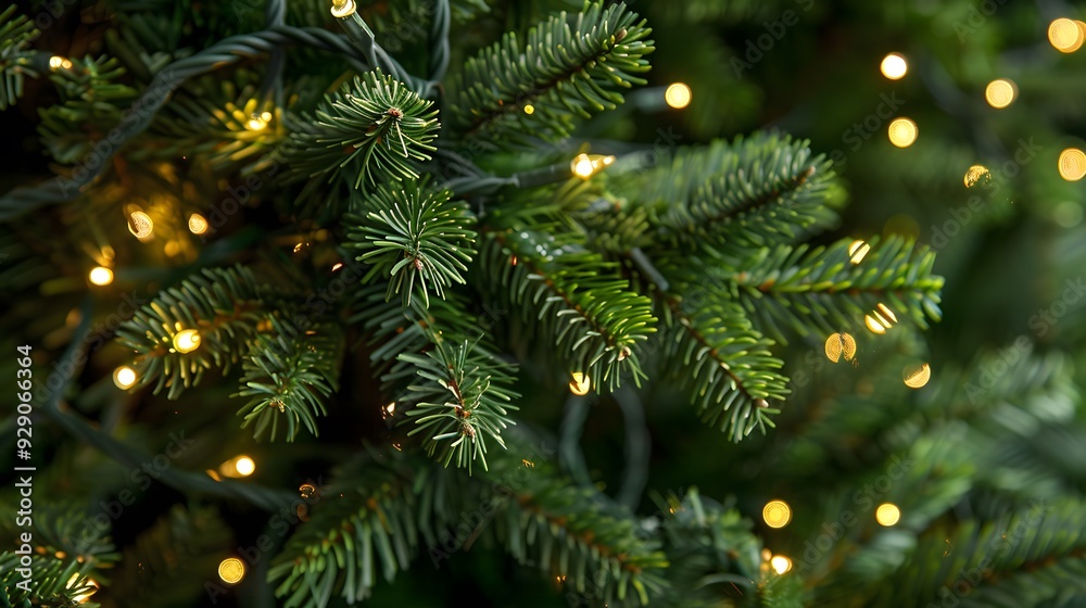 Close-up of illuminated pine branches, creating a festive and inviting holiday atmosphere. Close-up of illuminated pine branches, creating a festive and inviting holiday atmosphere.