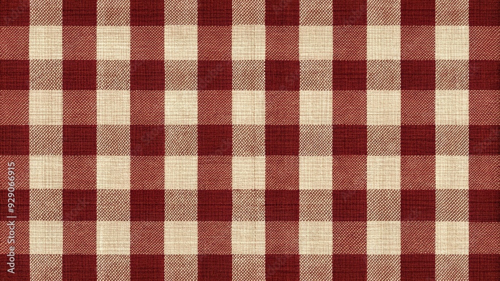 Rich, bold dark red gingham pattern with subtle texture and slight sheen, evoking rustic charm and vintage allure in a classic, timeless design element. Rich, bold dark red gingham pattern with subtle texture and slight sheen, evoking rustic charm and vintage allure in a classic, timeless design element.
