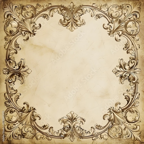 Vintage Ornate Victorian Frame on Parchment Background for Historical Documents and Invitations