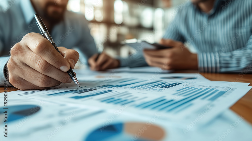 Close-Up of Businessman Analyzing Financial Charts. Close-up view of a businessman analyzing financial charts during a meeting, emphasizing detailed financial analysis and strategic decision-making. Close-Up of Businessman Analyzing Financial Charts. Close-up view of a businessman analyzing financial charts during a meeting, emphasizing detailed financial analysis and strategic decision-making.