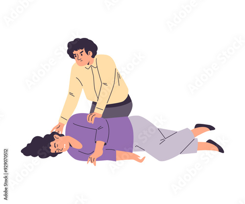 Vector illustration on a white background depicting first aid during an epileptic seizure