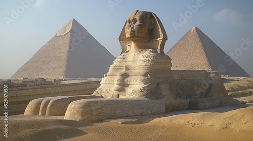 The Great Sphinx of Giza with the Pyramids in the Background