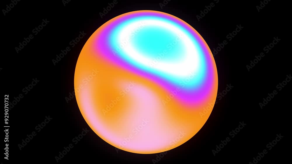 Colorful sphere abstract glowing flowing soft neon iridescent circular gradient isolated on black background looping animation.
