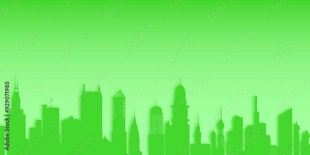 Silhouette of a green paper building Silhouette of a green paper building