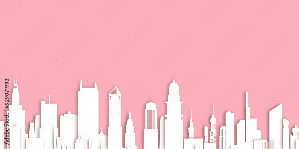Silhouette of a pink paper building Silhouette of a pink paper building